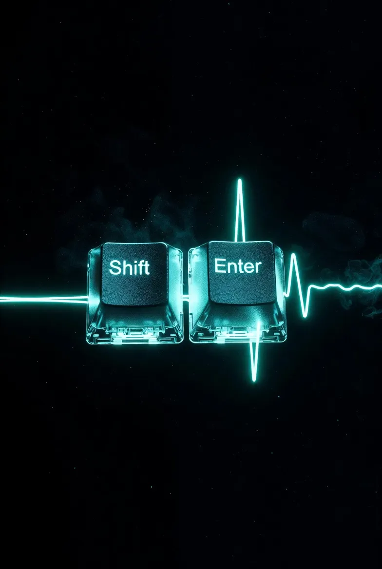 Neon Shift and Enter keycaps connected by a glowing heartbeat line